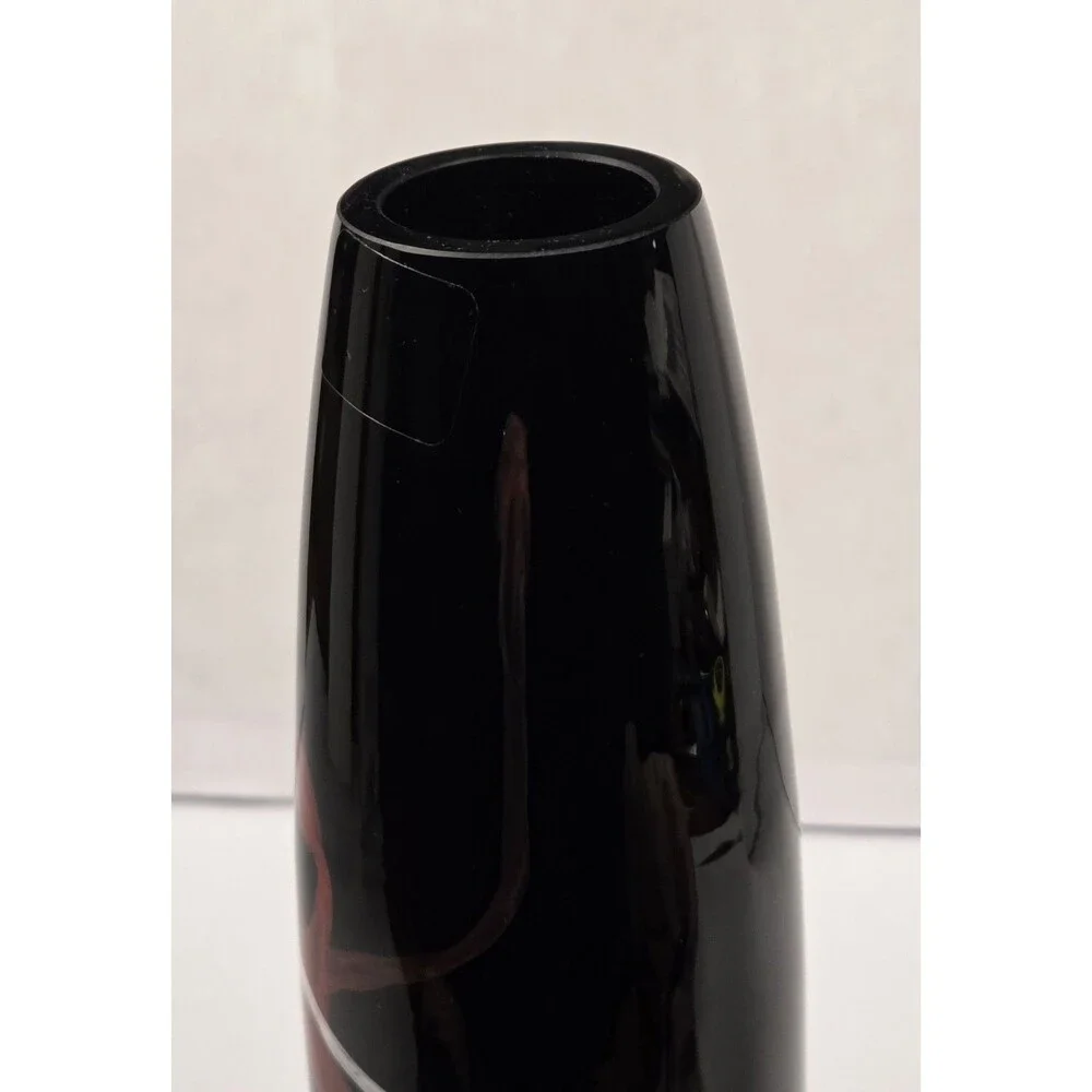 vintage Sasaki Bacchanal Art Glass Vase 11 3/4” Poland Black Hand Painted w/ Box